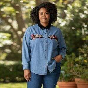 Faded Glory Womens 18 20 Blue Toys Gifts Christmas Velvet Collar Blouse Shirt